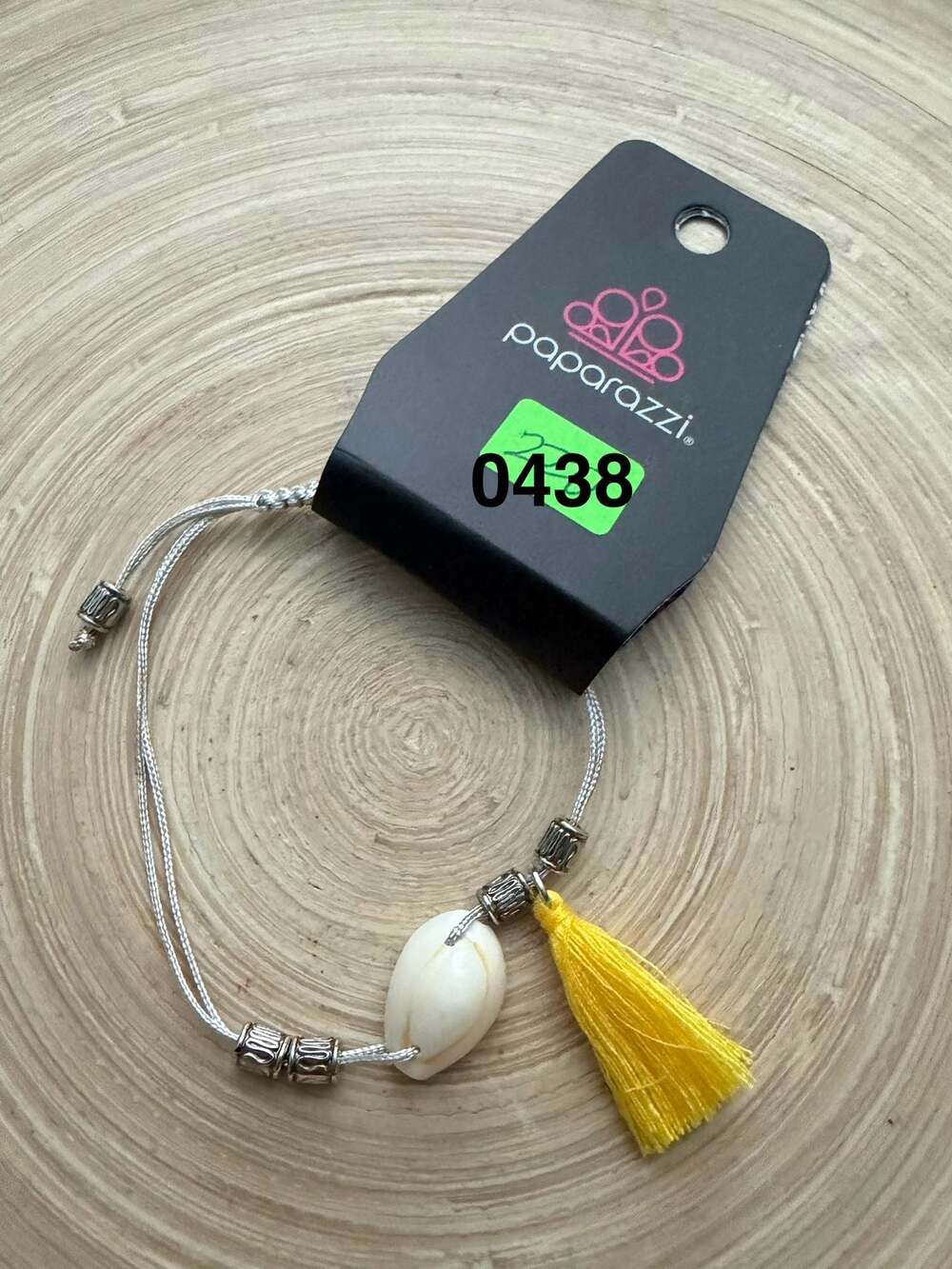 Paparazzi SEA If I Care - Yellow Seashell and Tassel Sliding Knot Cord Bracelet